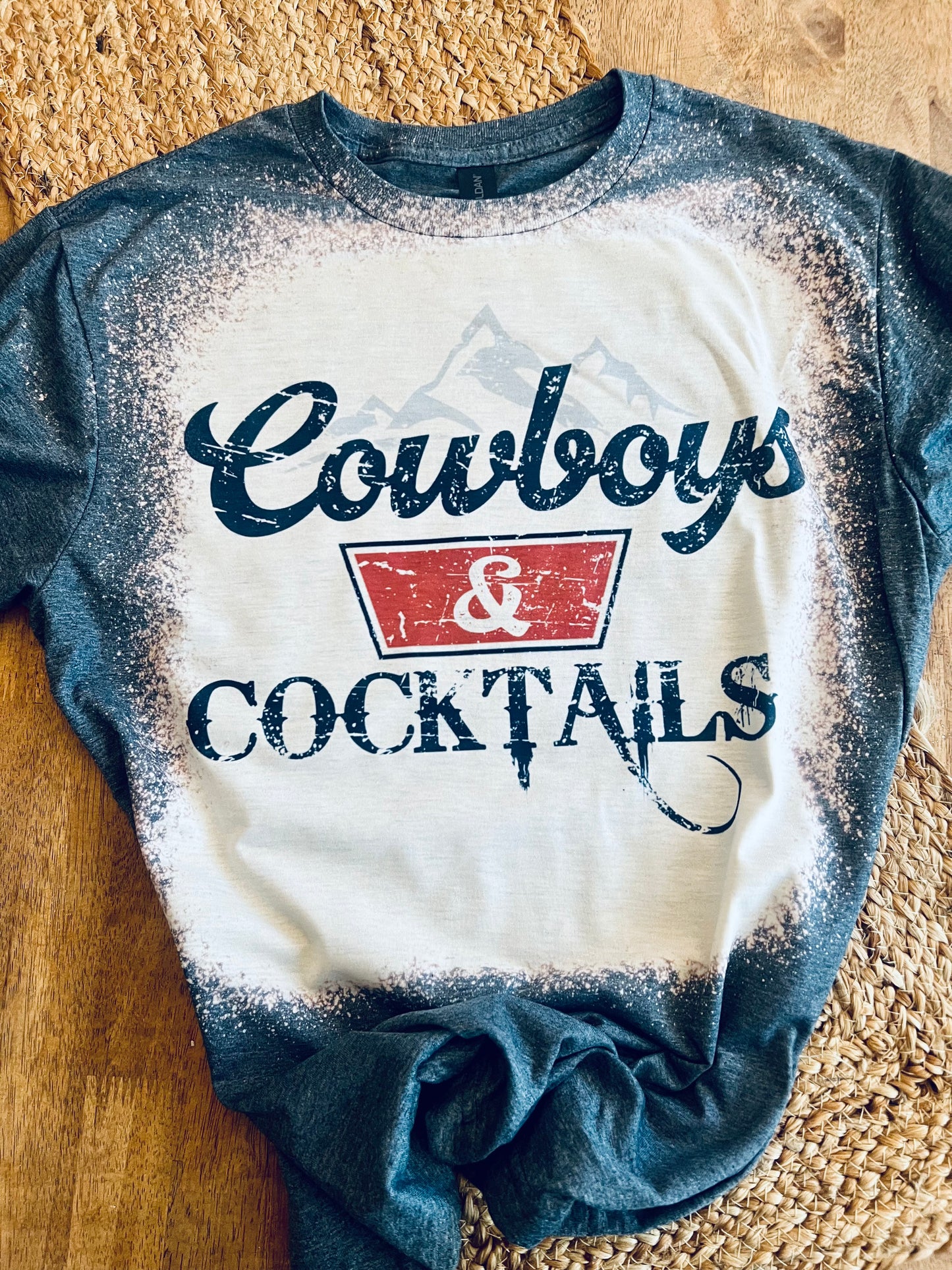 Western Cowboys & Cocktails Bleached Tee