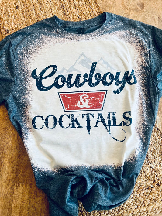 Western Cowboys & Cocktails Bleached Tee