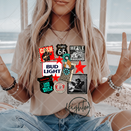Hank, Willie, Waylon Western Collage Tee